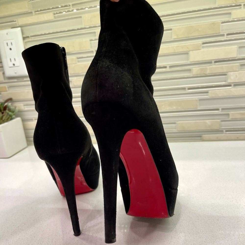 Loubition Bianca Black Suede Booties